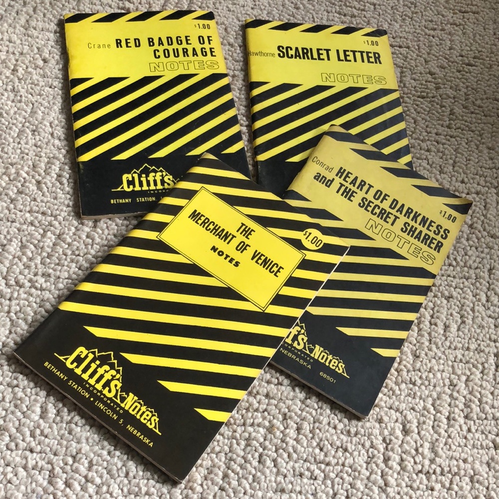 Cliff Note classic book tutorial study Guides -4 different books